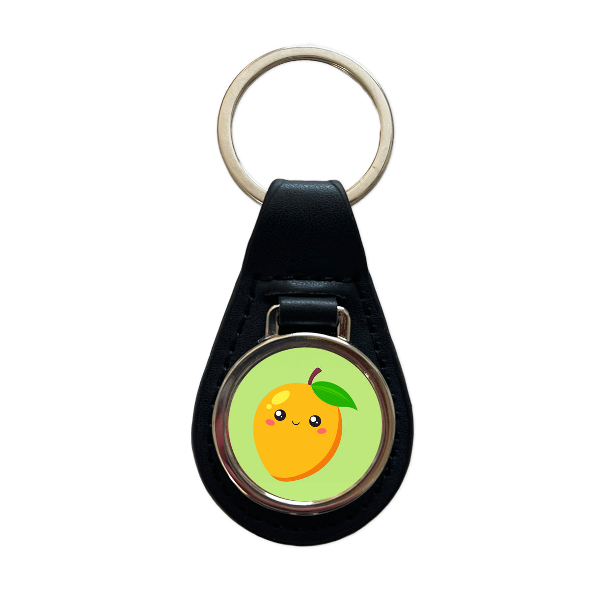 Mango Cute Happy Fruit Black Leather Metal Keychain