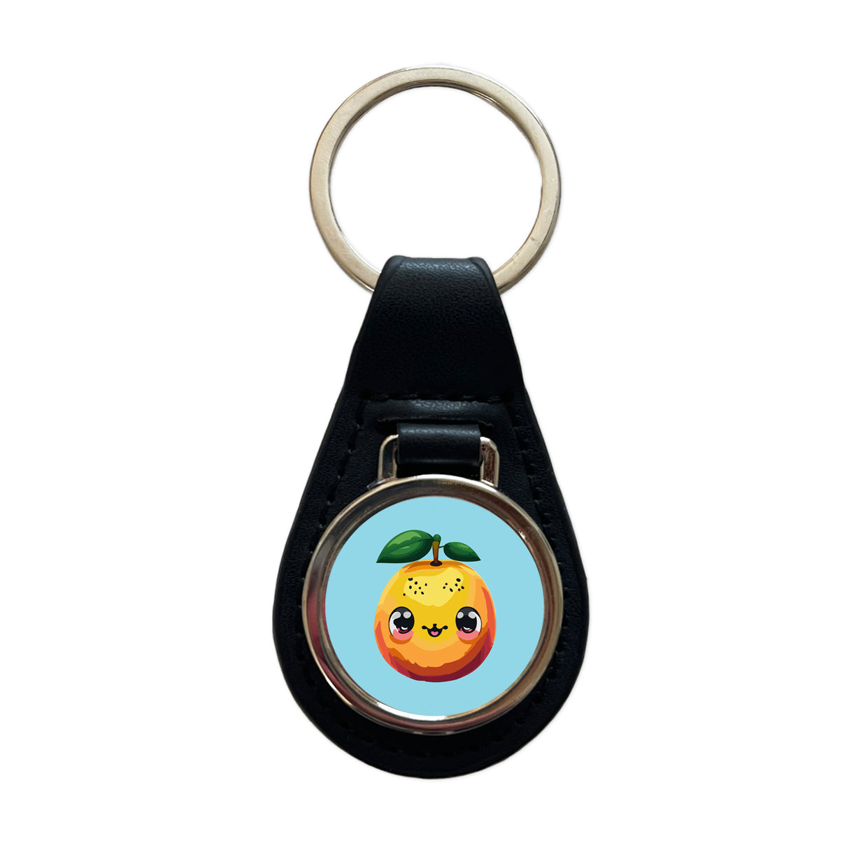 Mango Fruit Kawaii Black Leather Metal Keychain