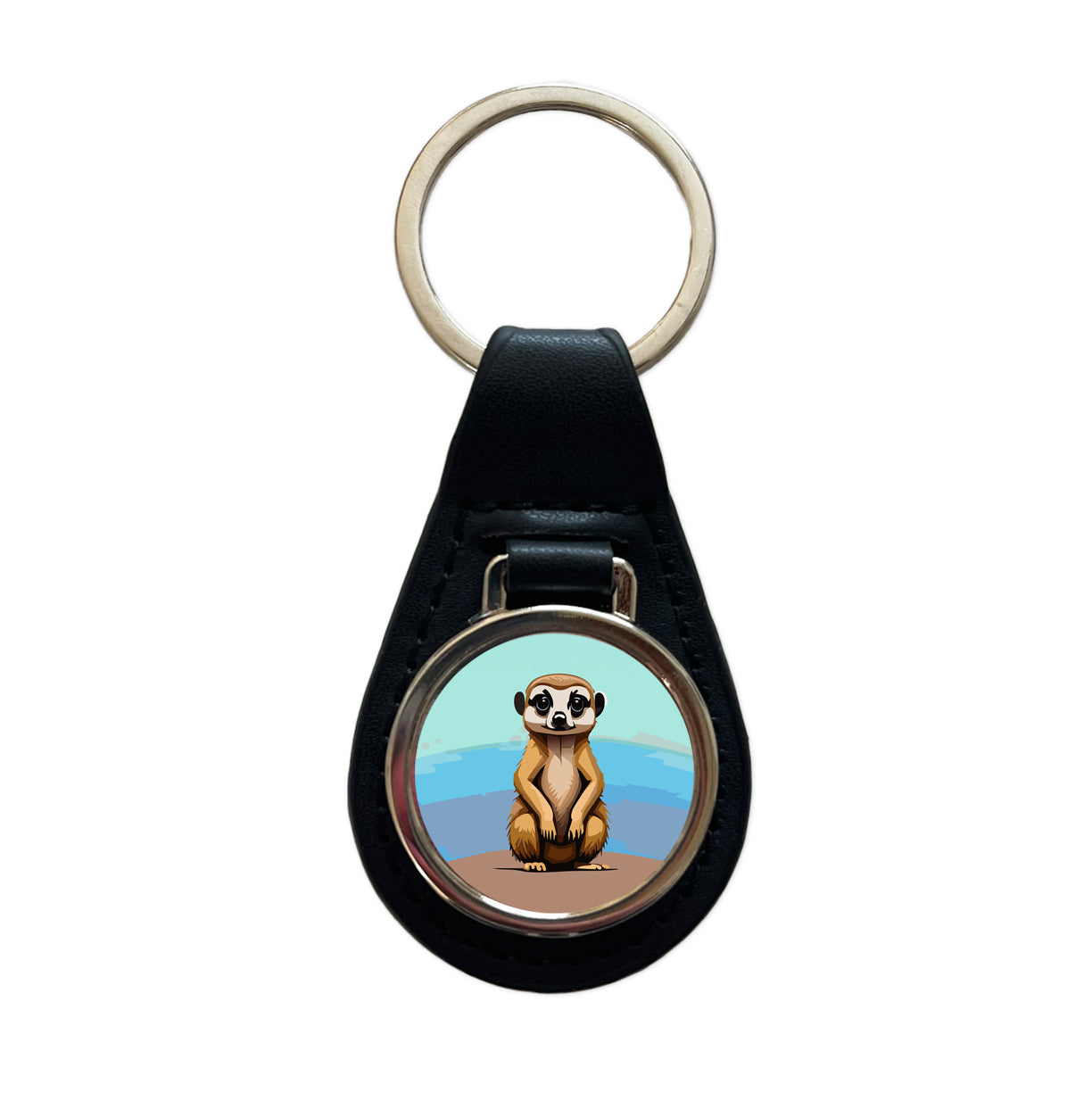 Meerkat Animal Cute Black Leather Metal Keychain
