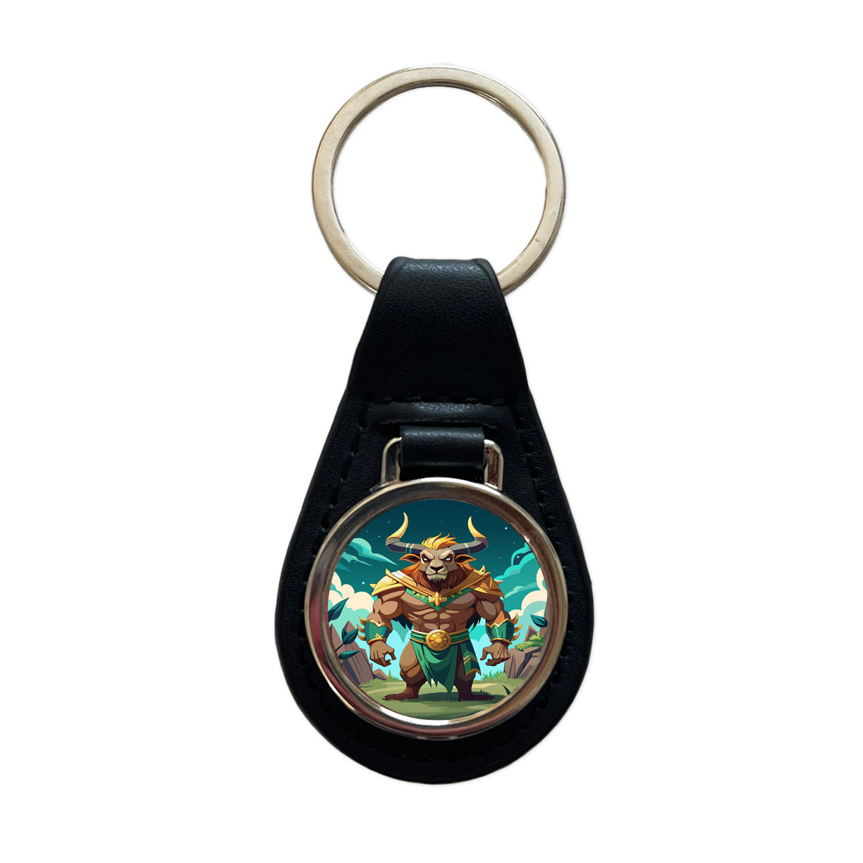 Minotaur Greek Mythology Black Leather Metal Keychain