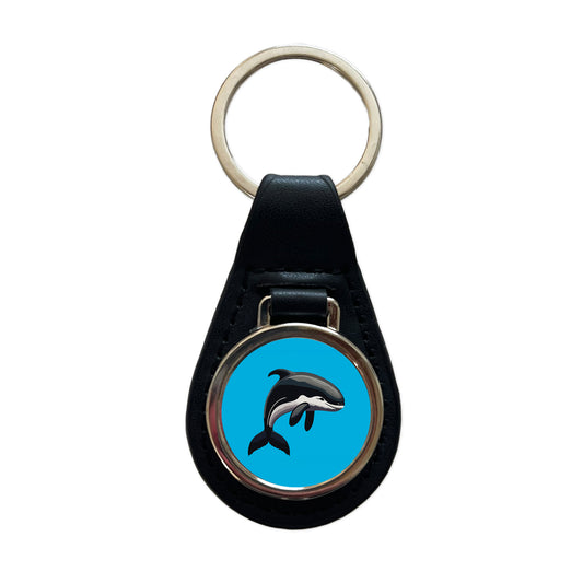 Orca Killer Whale Black Leather Metal Keychain