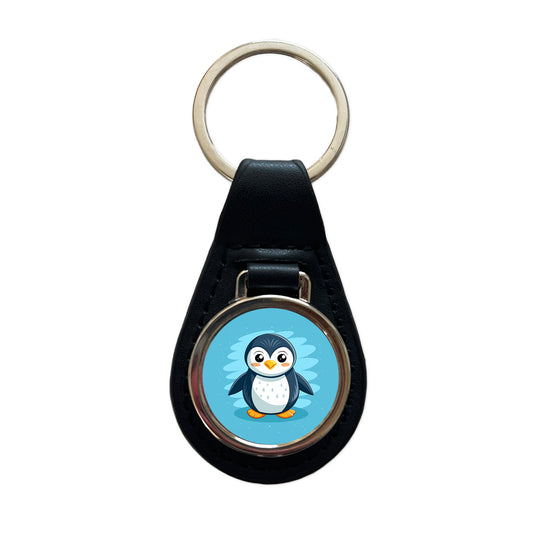 Penguin Cute Black Leather Metal Keychain