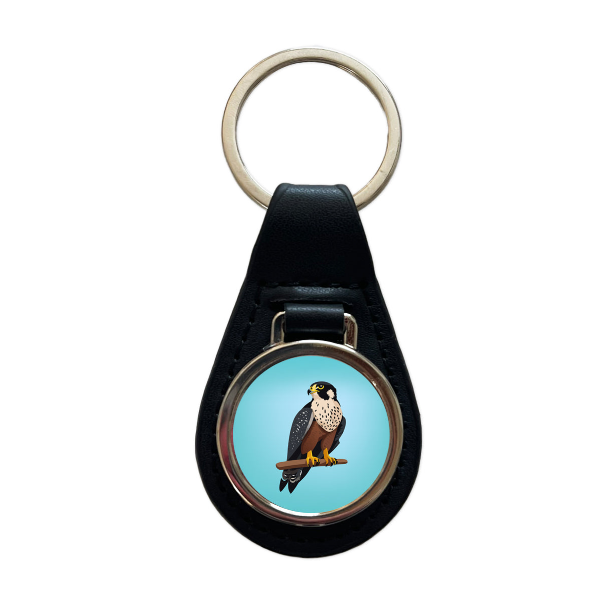 Peregrine Falcon Bird Black Leather Metal Keychain