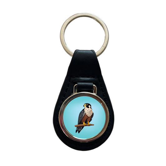 Peregrine Falcon Bird Black Leather Metal Keychain