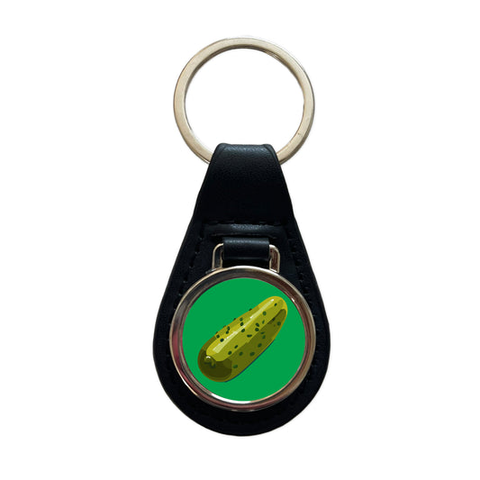 Pickle Green Black Leather Metal Keychain