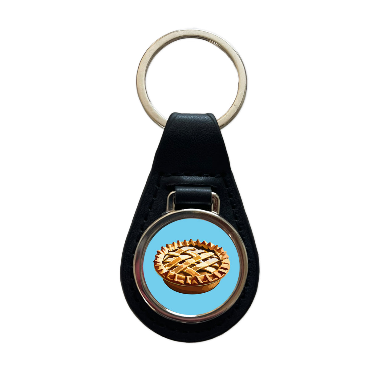 Pie Apple Yummy Baking Black Leather Metal Keychain