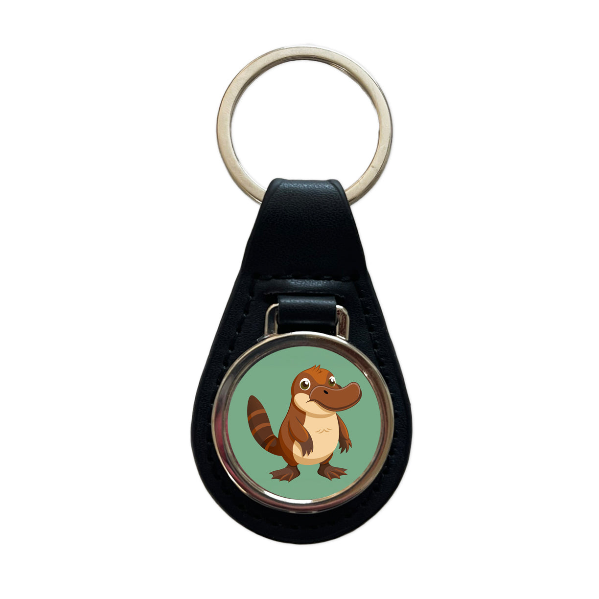 Platypus Cute Black Leather Metal Keychain