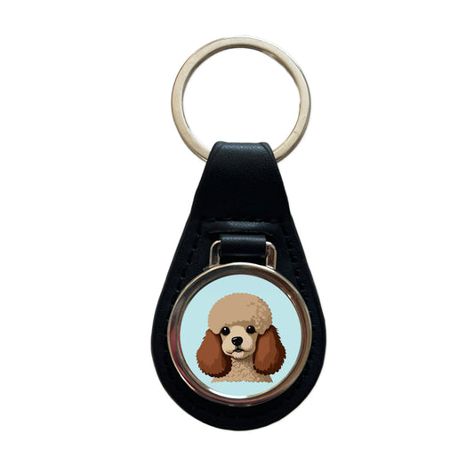 Poodle Head Cute Black Leather Metal Keychain