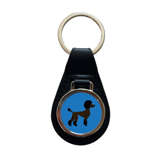 Poodle Silhouette Profile Dog Black Leather Metal Keychain
