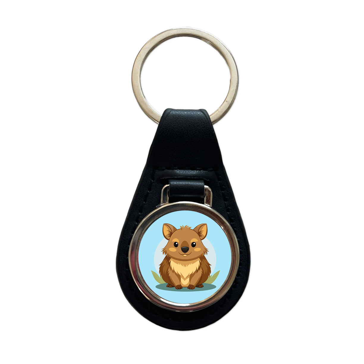 Quokka Cute Australian Animal Black Leather Metal Keychain
