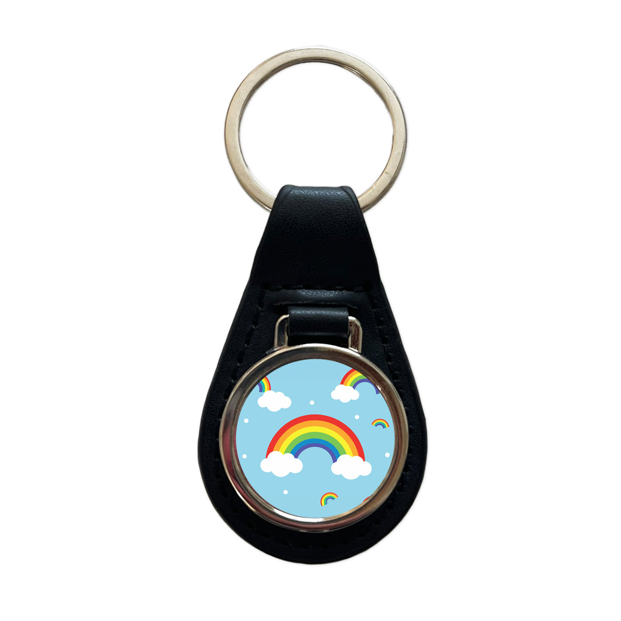 Rainbows Scattered Black Leather Metal Keychain