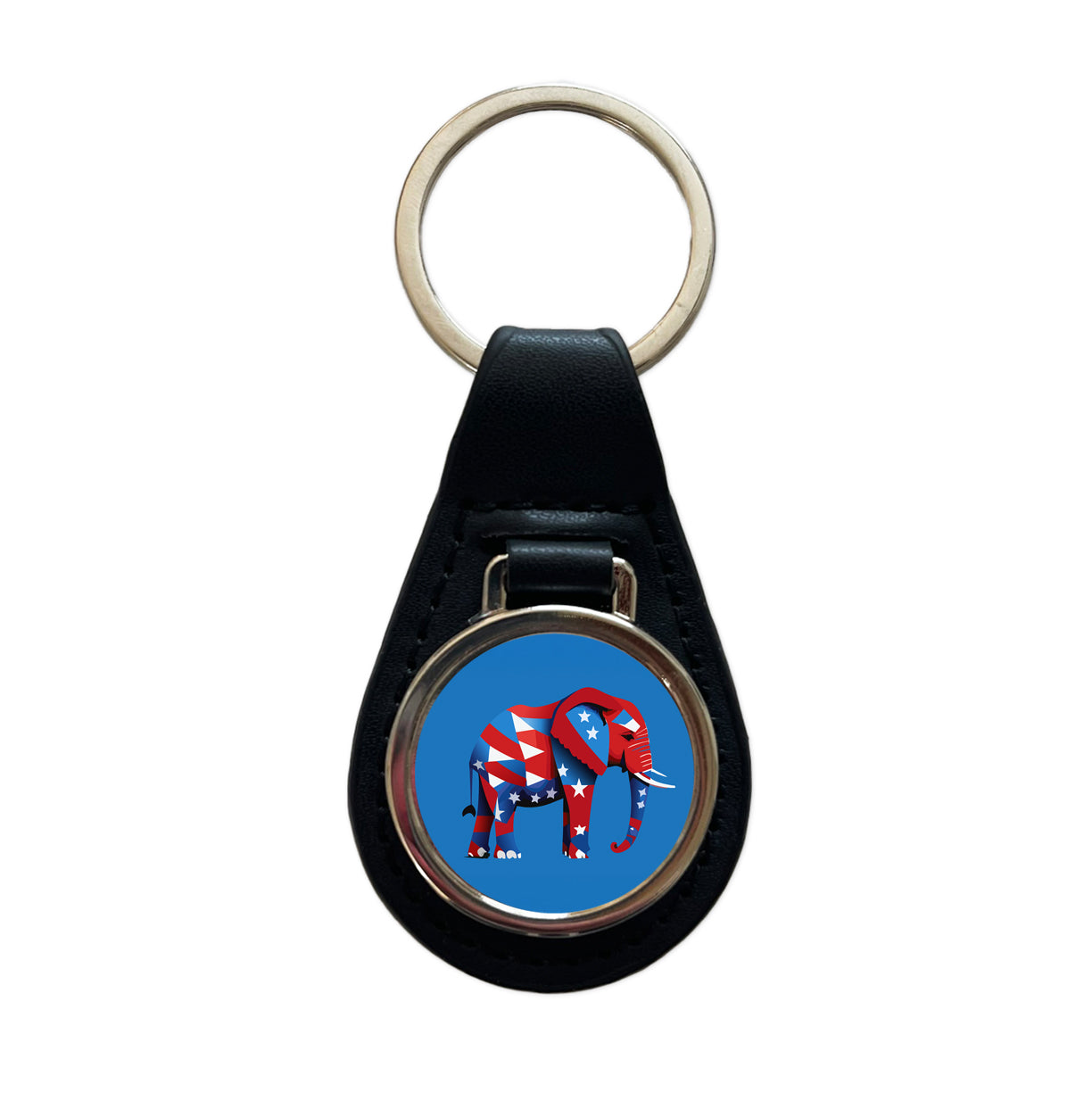Republican Elephant Patriotic Conservative Vote Black Leather Metal Keychain