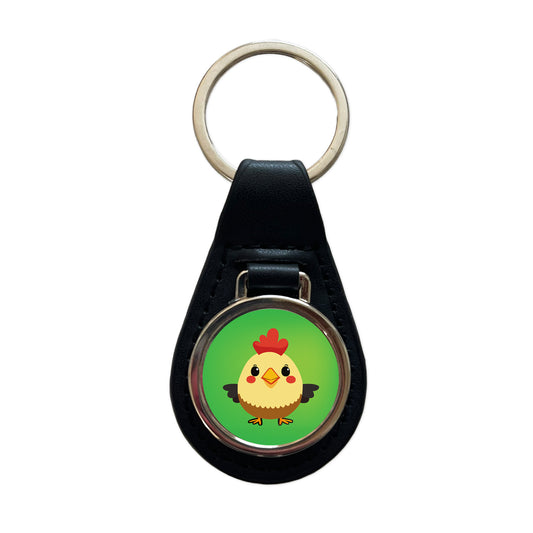 Rooster Chicken Sweet Baby Black Leather Metal Keychain