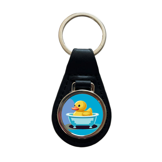 Rubber Ducky Duck Cute Black Leather Metal Keychain
