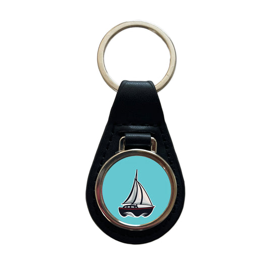 Sailboat Sail Boat Sailing Cute Black Leather Metal Keychain