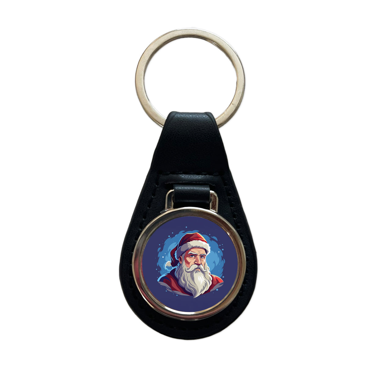 Santa Father Christmas Xmas Black Leather Metal Keychain