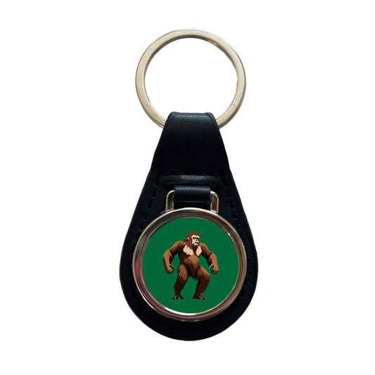 Sasquatch Bigfoot Standing Black Leather Metal Keychain
