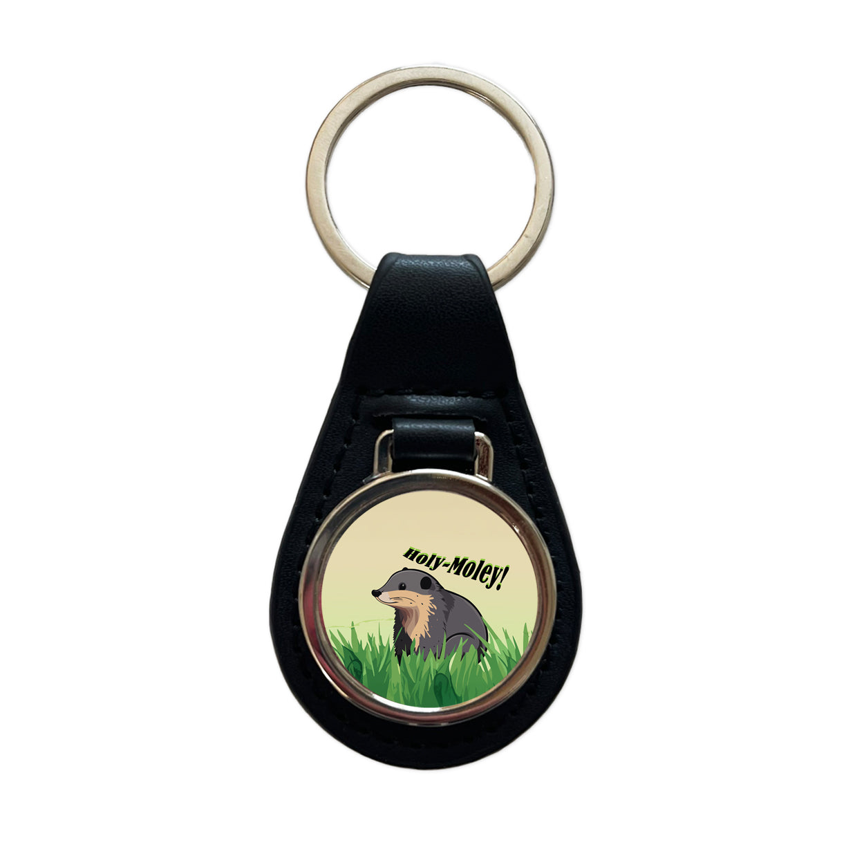 Shrew Mole Holy Moley Funny Animal Black Leather Metal Keychain