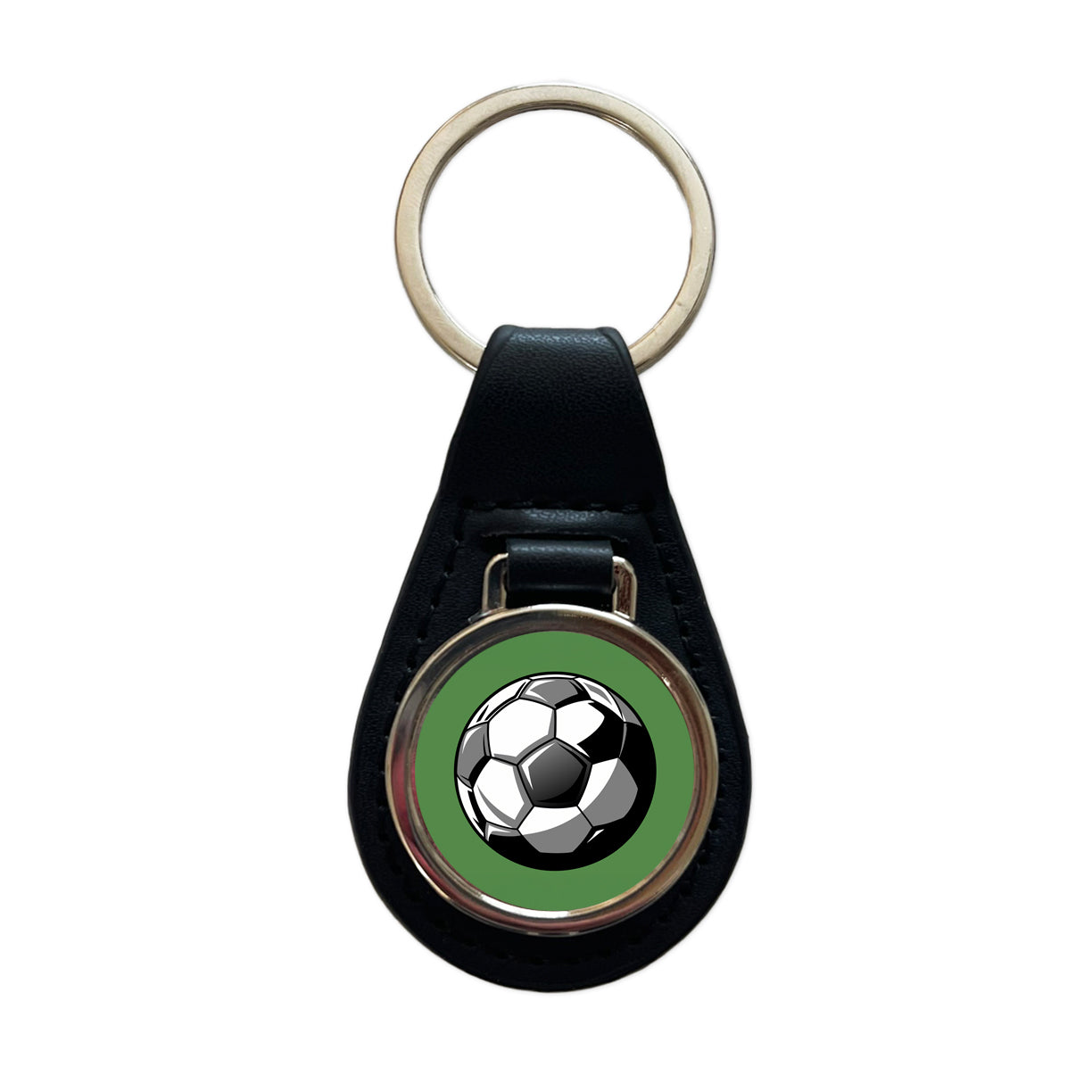 Soccer Ball Football Black White Gray Black Leather Metal Keychain