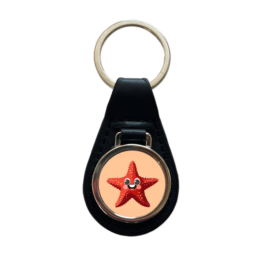 Starfish Star Fish Ocean Animal Funny Black Leather Metal Keychain