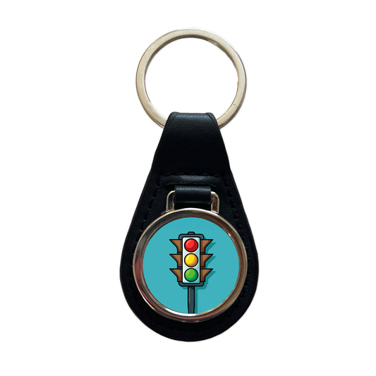 Stop Light Colorful Black Leather Metal Keychain