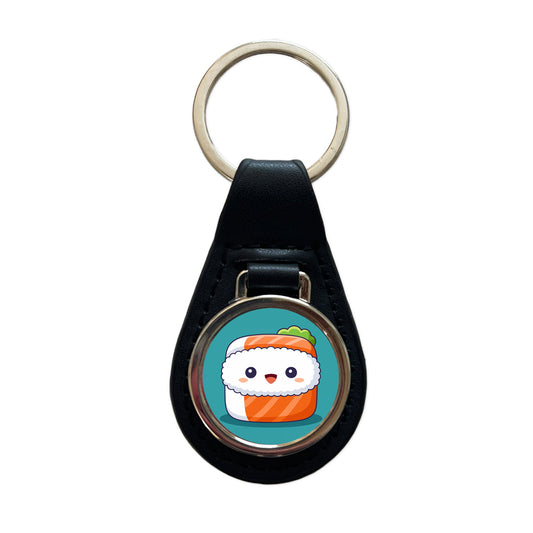 Sushi Food Cute Black Leather Metal Keychain