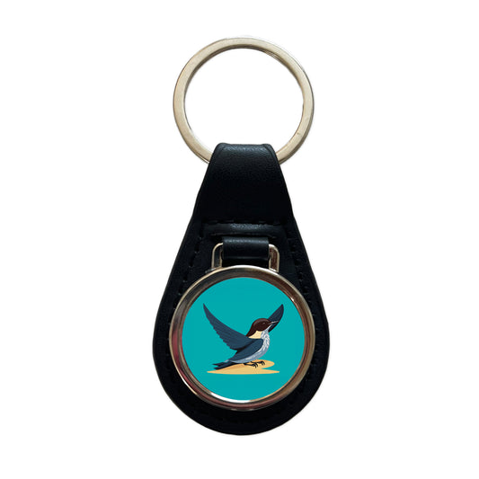 Swallow Bird Blue Black Leather Metal Keychain