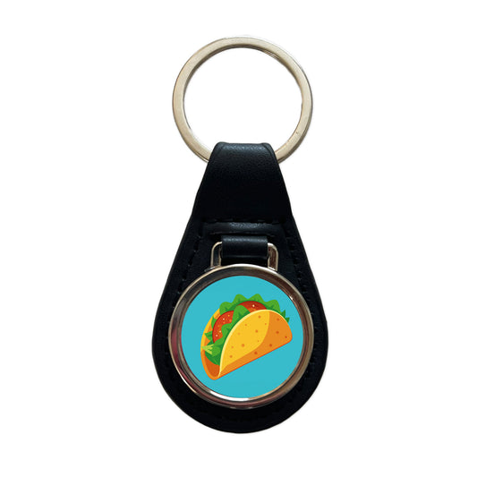 Taco Crispy Mexican Food Black Leather Metal Keychain