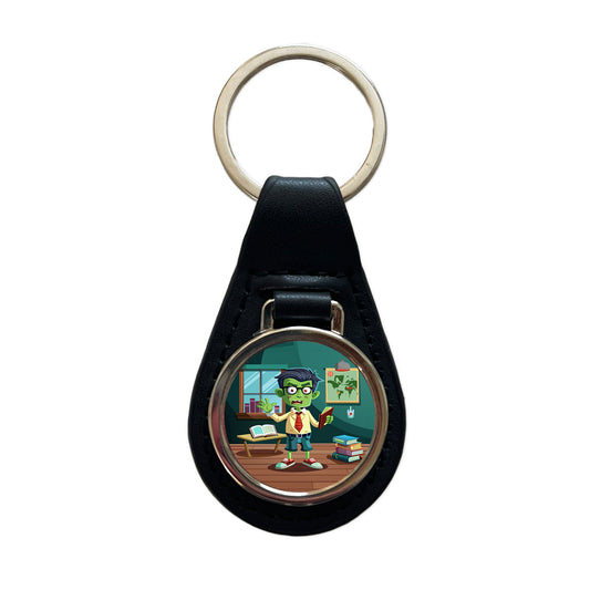 Teacher Zombie Man Male Funny Black Leather Metal Keychain