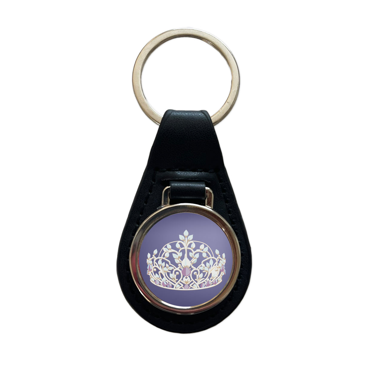Tiara Princess Queen Royalty Black Leather Metal Keychain