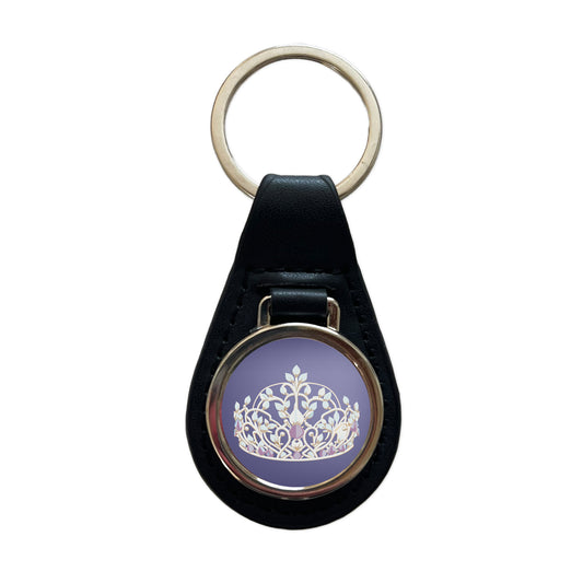 Tiara Princess Queen Royalty Black Leather Metal Keychain