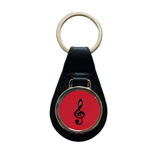 Treble Clef Music Musical Musician Black Leather Metal Keychain