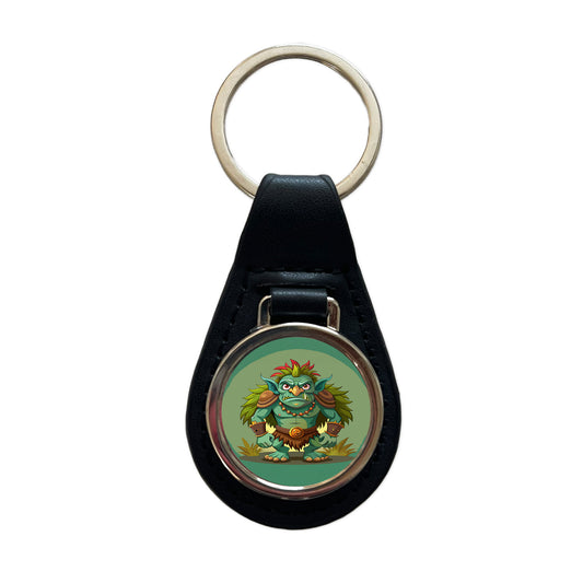 Troll Ogre Ugly Black Leather Metal Keychain