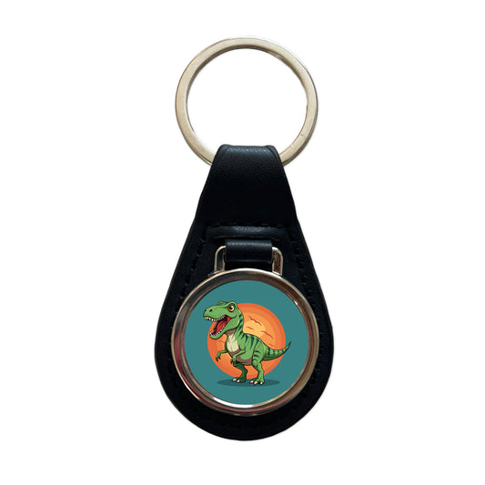 Tyrannosaurus T-Rex Dinosaur Black Leather Metal Keychain