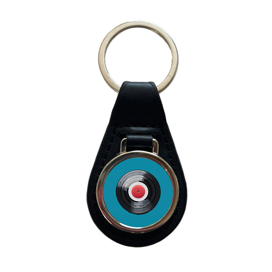 Vinyl Record Music Retro Black Leather Metal Keychain