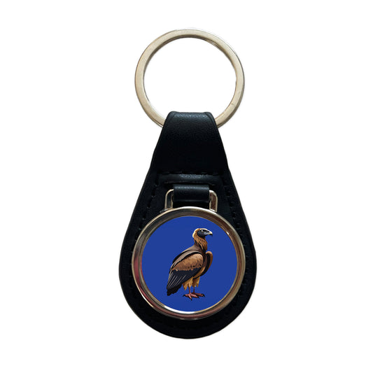 Vulture Bird of Prey Black Leather Metal Keychain