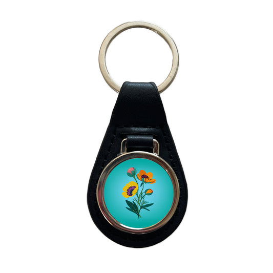 Wildflowers Wild Flowers Spring Nature Black Leather Metal Keychain