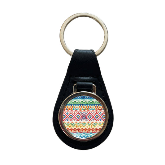 Fair Isle Knitting Sweater Black Leather Metal Keychain