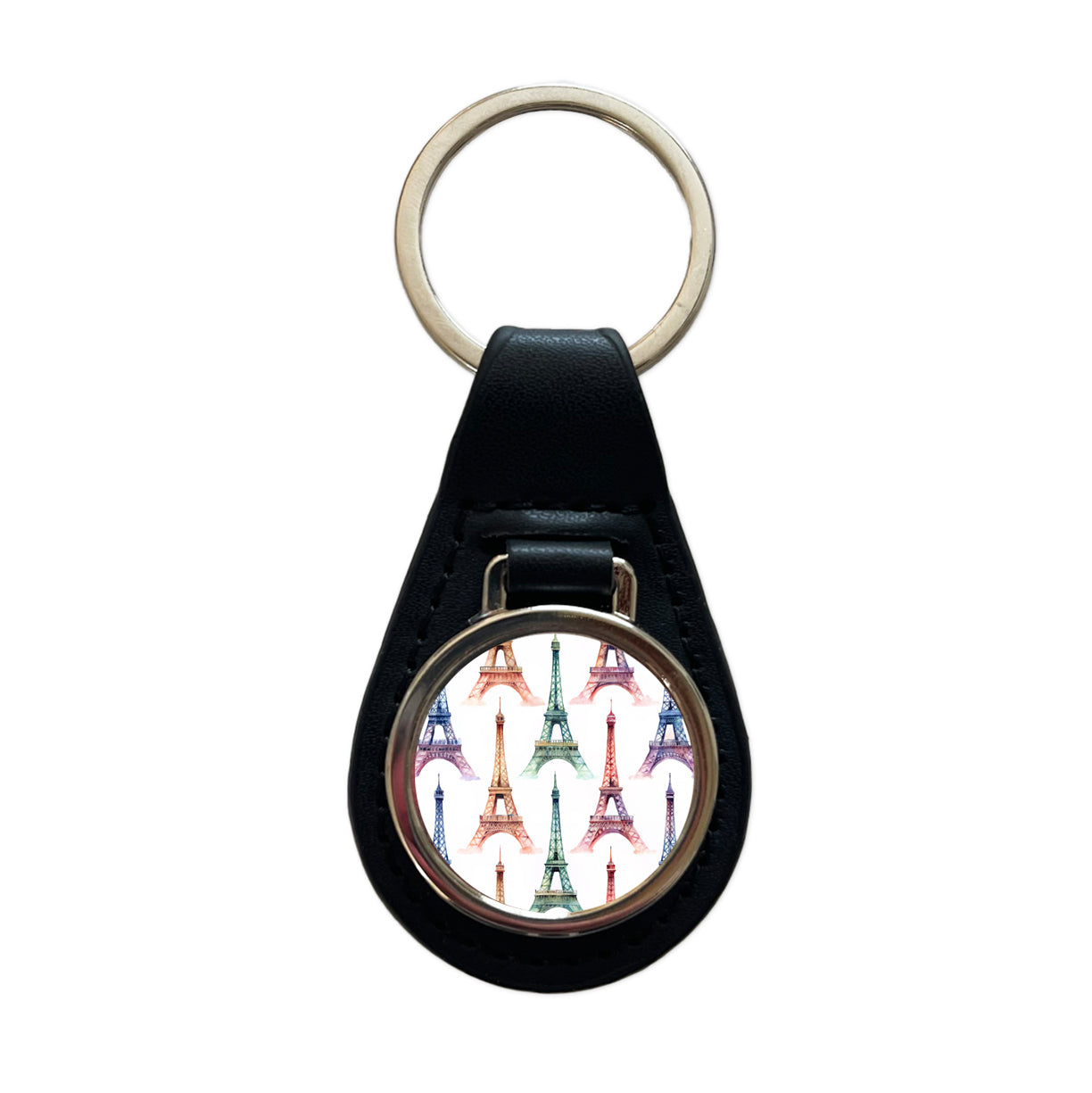 Eiffel Towers Paris City Beautiful Black Leather Metal Keychain