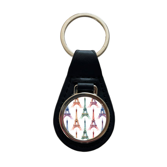 Eiffel Towers Paris City Beautiful Black Leather Metal Keychain