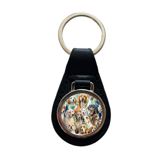 Lots Of Dogs Watercolor Black Leather Metal Keychain