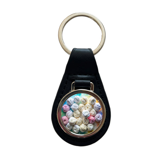 Lots Of Yarn Knitting Crochet Black Leather Metal Keychain