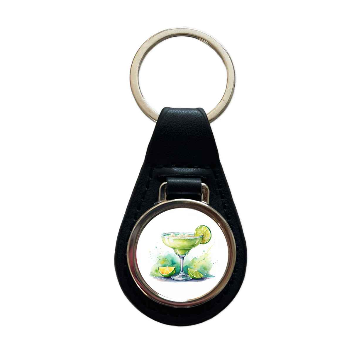 Margarita Green Drink Alcohol Black Leather Metal Keychain