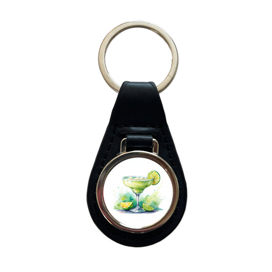 Margarita Green Drink Alcohol Black Leather Metal Keychain