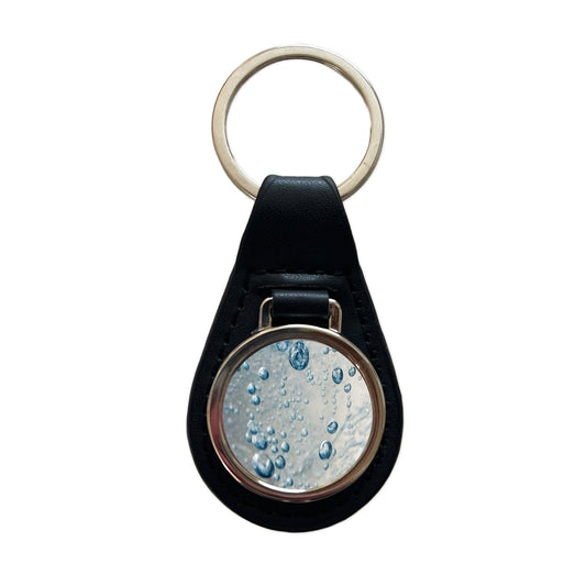 Water Liquid Closeup Funny Black Leather Metal Keychain