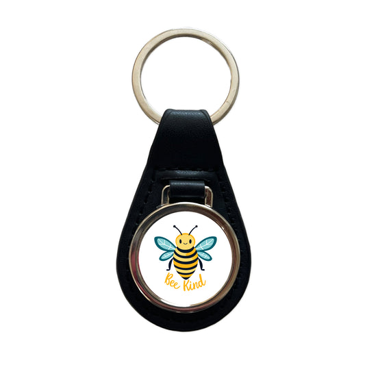 Bee Be Kind Cute Sweet Black Leather Metal Keychain