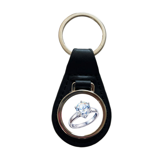 Diamond Ring Engagement Engaged Wedding Proposal Black Leather Metal Keychain