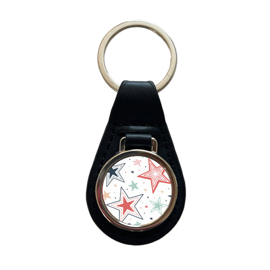 Fun Scattered Stars Black Leather Metal Keychain
