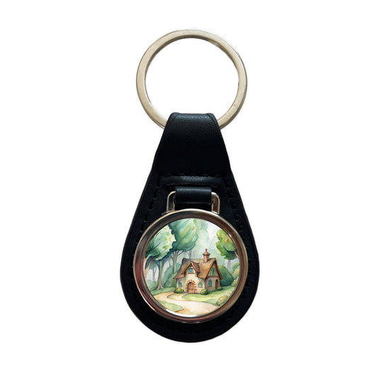 House Shire In The Woods Black Leather Metal Keychain