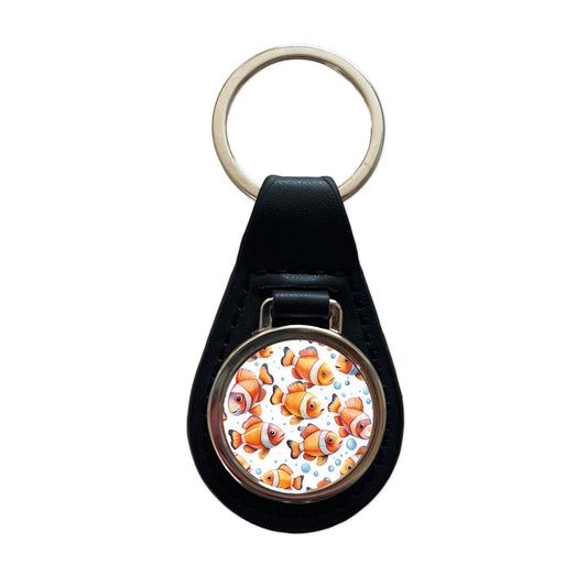 Lots Of Sweet Clownfish Black Leather Metal Keychain
